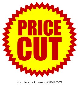 PRICE CUT red yellow promotion starburst badge with text