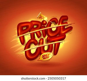 Price cut sale banner with scratched shiny red letters