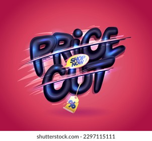 Price cut vector sale banner template with black 3D lettering