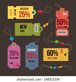 Price and discount tags retro color design, vector illustration.