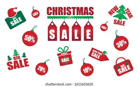 Price discounts tags for a vibrant contemporary style. New Year's winter. Sticker, icon for business. Vector collection. Ribbon sale banners isolated. New collections of offers. Character template