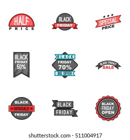Price down icons set. Cartoon illustration of 9 price down vector icons for web