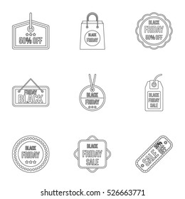 Price down icons set. Outline illustration of 9 price down vector icons for web