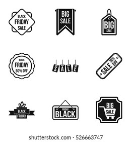 Price down icons set. Simple illustration of 9 price down vector icons for web