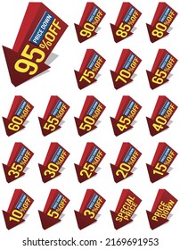 Price down mark left down arrow vector illustration