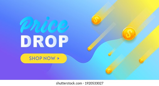Price Drop Banner Design. Low Price Poster, Cheap Vector Template