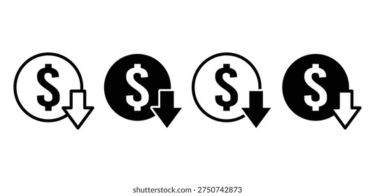 Price Drop Icon Illustration with Circular and Downward Arrow Vector Design 