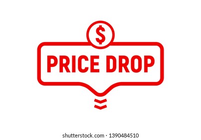 Price drop icon, lower cost reduction. Loss market sale concept, discount sign.