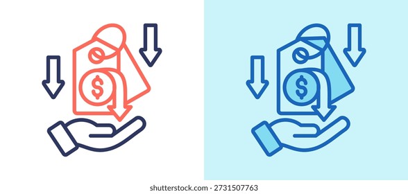 Preis Drop Icon weißblau Vektorgrafik