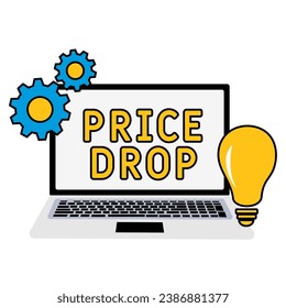 Price drop payment concept vector illustration with keyword, people and icons. Flat vector illustration. Isolated on white.  employee wages concept.