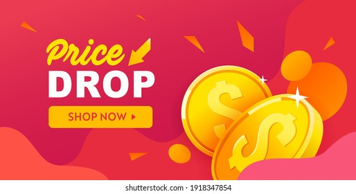 Price drop pink banner vector banner template. Discount promotion financial poster. price sale flyer