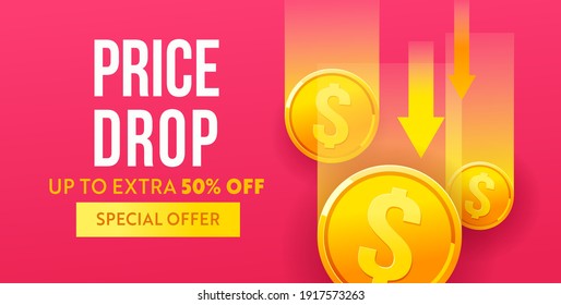 Price Drop Pink Horizontal Background Vector Stock Vector (Royalty Free ...