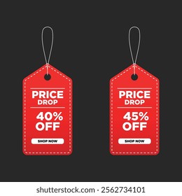 Price drop sale red tag with discount 40 percent and 45 percent