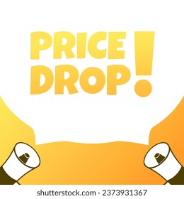 Price drop sign. Flat, yellow, text from a megaphone, price drop sign, price drop. Vector icon