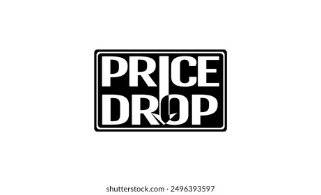 Price drop stamp, black isolated silhouette