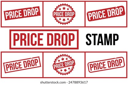 Price Drop Stamp. Red Price Drop Rubber grunge Stamp set