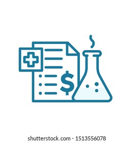 The Price Of The Drug. Medication Insurance Document Icon. Pharmacy Health Care Contract. Outline Contour Blue Line.