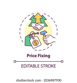 Price fixing concept icon. Anti-competitive practices idea thin line illustration. Collusive price fixing plan. Controlling supply, demand. Vector isolated outline RGB color drawing. Editable stroke