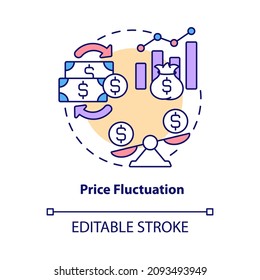 Price fluctuation concept icon. International stock prices changing abstract idea thin line illustration. Isolated outline drawing. Editable stroke. Roboto-Medium, Myriad Pro-Bold fonts used