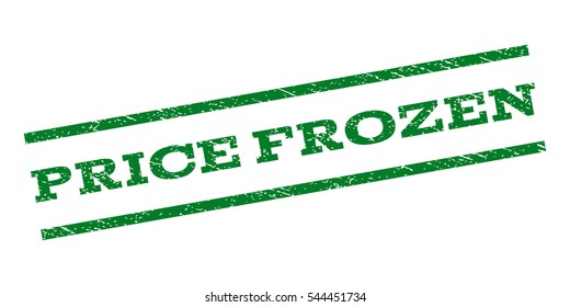 Price Frozen watermark stamp. Text tag between parallel lines with grunge design style. Rubber seal stamp with unclean texture. Vector green color ink imprint on a white background.