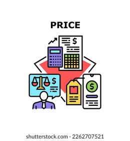Price Goods Vector Icon Concept. Price Goods Researching In Financial Document And Online Application On Smartphone Display. Customer Analyzing Rate In Shop For Buying Color Illustration