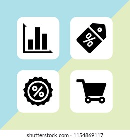 price icon. 4 price set with graph, cart of ecommerce and discount vector icons for web and mobile app