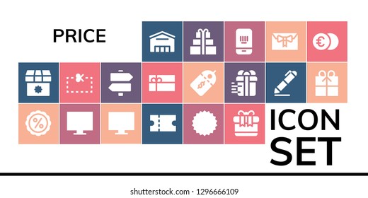  price icon set. 19 filled price icons. Simple modern icons about  - Supermarket, Shop, Discount, Online shop, Coupon, Gift, Signs, Gift card, Price label, Signing, Barcode, Euro