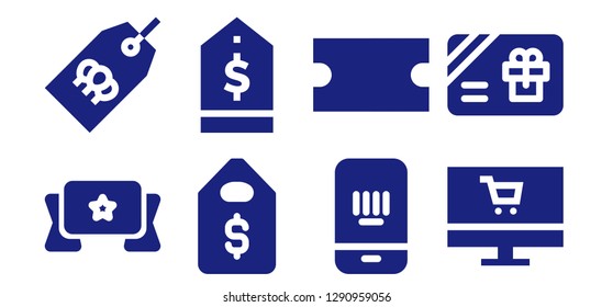  price icon set. 8 filled price icons. Simple modern icons about  - Banner, Tag, Price tag, Barcode, Coupon, Online shop, Gift card