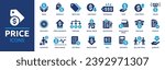 Price icon set. Containing product, price tag, cost, quotation, invoice, estimate, discount and more. Solid vector icons collection.