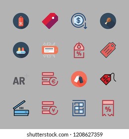 price icon set. vector set about price tag, euro, yen and devaluation icons set.