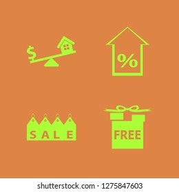 price icon set. price vector with free gifts, dollar house scales and percent up icons illustration