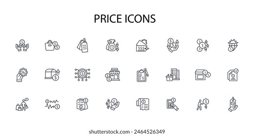 Price icon set.vector.Editable stroke.linear style sign for use web design,logo.Symbol illustration.
