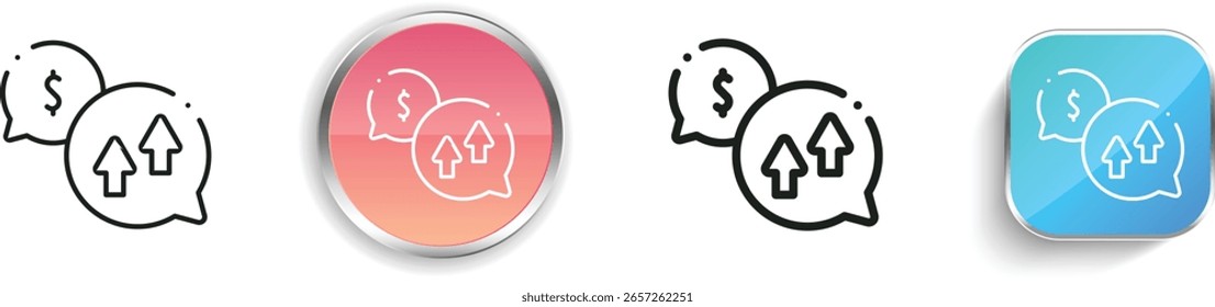 Icono de Precio. Diseño de estilo lineal delgado, regular y de Botón aislado sobre fondo blanco