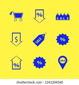 price icon. price vector icons set percent down, dollar rate falling, sale tag and sale location