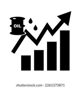 Icono de silueta de gráfico de barras de aumento de precios del petróleo crudo o el precio del petróleo. Vector.