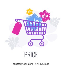 Price Infographics Pictogram. Successful content marketing strategy. Advertising campaign planning, promotion management. Flat vector illustration.