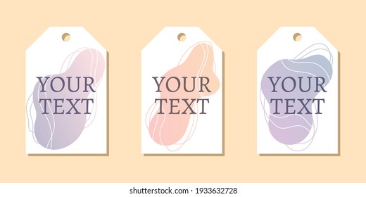 Price or label tags set with Liquid Abstract shapes design. Various colors modern template. Minimal curvy design. Geometric graphic elements. Place for text. 