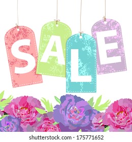 Price labels. Sale labels with pastel colors. Summer Sale with flowers.