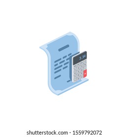 Price list certificate calculator. Vector 3d isometric, color web icon, new flat style. Creative illustration design, idea for infographics.