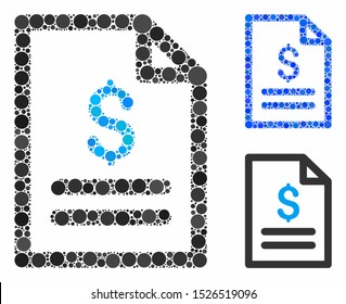 Price list composition for price list icon of circle elements in various sizes and color tinges. Vector round dots are organized into blue composition.