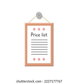 Price list for flowers vector illustration. Cartoon drawing of tablet with prices in florist store isolated on white background. Nature, decoration, gardening concept