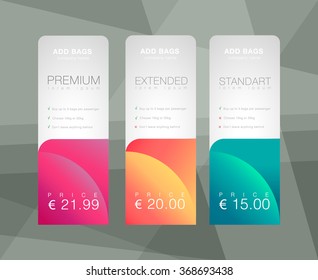 Price List, Hosting Plans And Web Boxes Banners Design. Three Tariffs. Interface For The Site. Ui Ux Vector Banner For Web App.