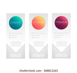 Price list, hosting plans and web boxes banners design. three tariffs. interface for the site. ui ux vector banner for web app.
