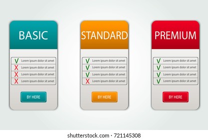 Price list, hosting plans and web boxes banners design. six tariffs. interface for the site. ui ux vector banner for website in flat design.