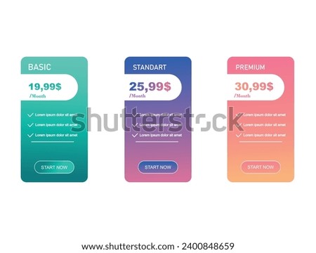 Price list, hosting plans and web boxes banners design. three tariffs. interface for the site. ui ux vector banner for web app. [[stock_photo]] © 
