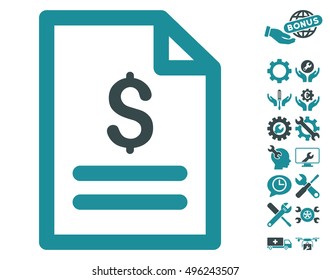 Price List icon with bonus tools pictograph collection. Vector illustration style is flat iconic bicolor symbols, soft blue colors, white background.
