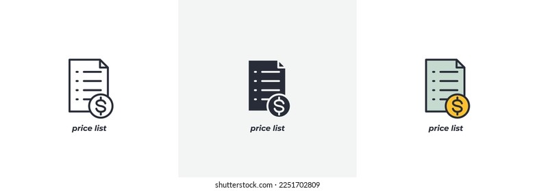 price list icon. Line, solid and filled outline colorful version, outline and filled vector sign. Idea Symbol, logo illustration. Vector graphics