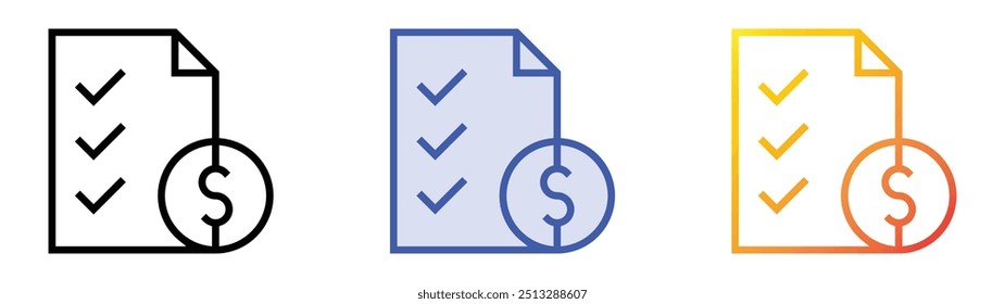 Icono de lista de Precios. Lineal, relleno azul y diseño de estilo degradado aislado sobre fondo blanco