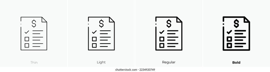 price list icon. Thin, Light Regular And Bold style design isolated on white background