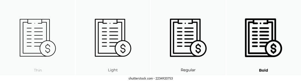 price list icon. Thin, Light Regular And Bold style design isolated on white background